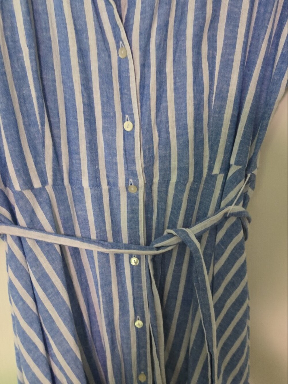 Chaps Blue & White Striped Button-Front Midi Dress with Tie Waist - Picture 4 of 8